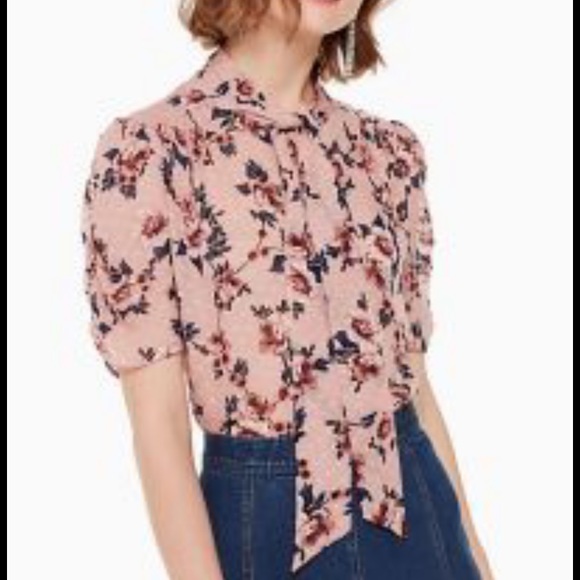 Kate Spade Prairie rose tie neck silk blouse - Picture 3 of 8